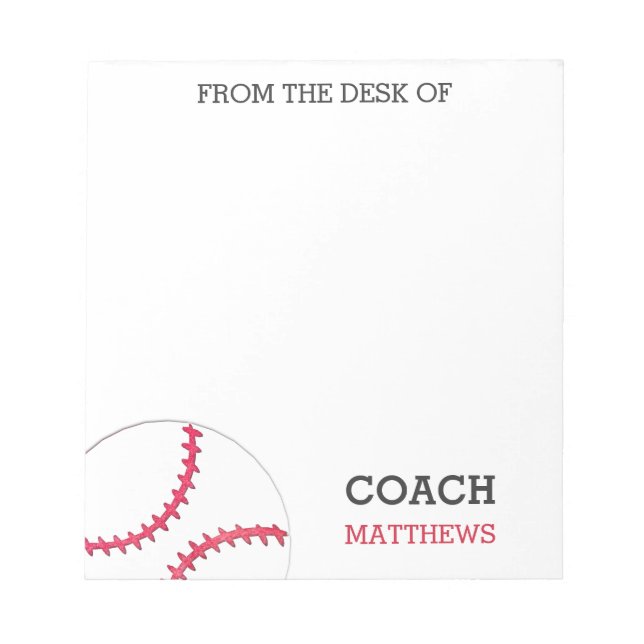 From The Desk of Baseball Coach Personalized Notepad (Front)
