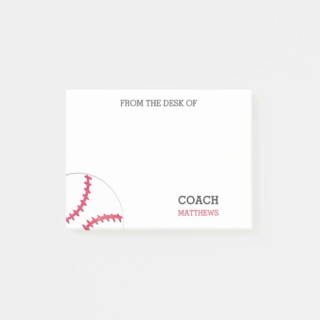 From The Desk of Baseball Coach Personalized Sport Post-it Notes (Front)