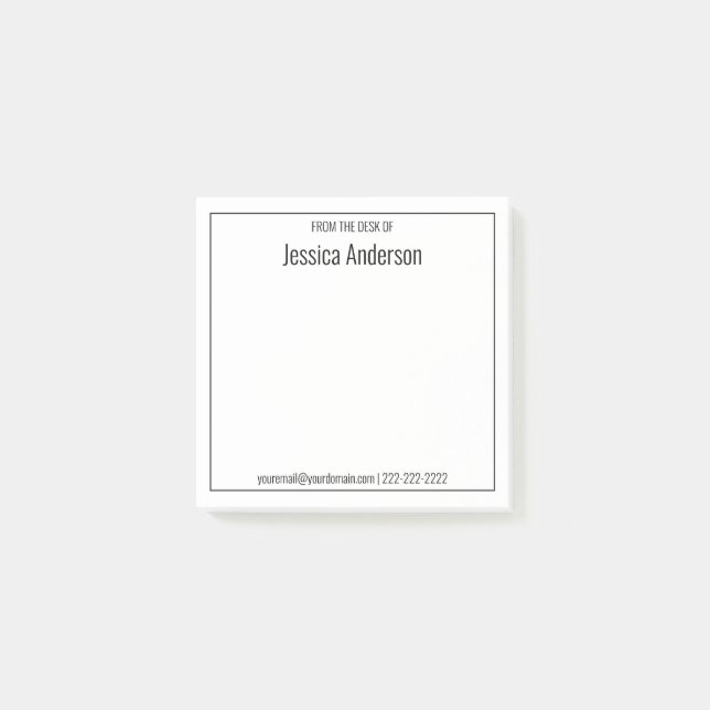 From the Desk of Black and White Minimalist  Post-it Notes (Front)