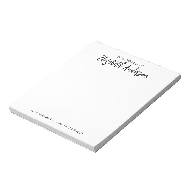 From the Desk of Black and White Script Signature  Notepad (Rotated)