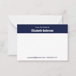 From the Desk of Blue and White Name Phone Email Note Card
