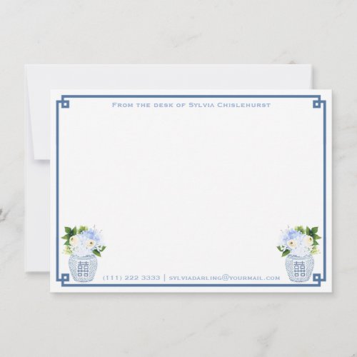 From The Desk Of Blue White Green Chinoiserie Chic Note Card
