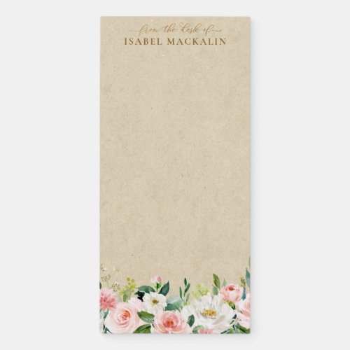 From The Desk Of Blush Pink  Kraft Rustic Floral Magnetic Notepad