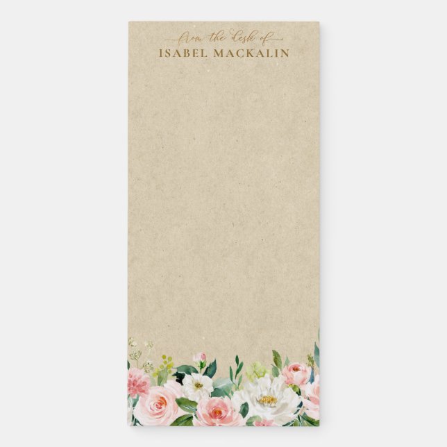 From The Desk Of Blush Pink & Kraft Rustic Floral Magnetic Notepad (Front)