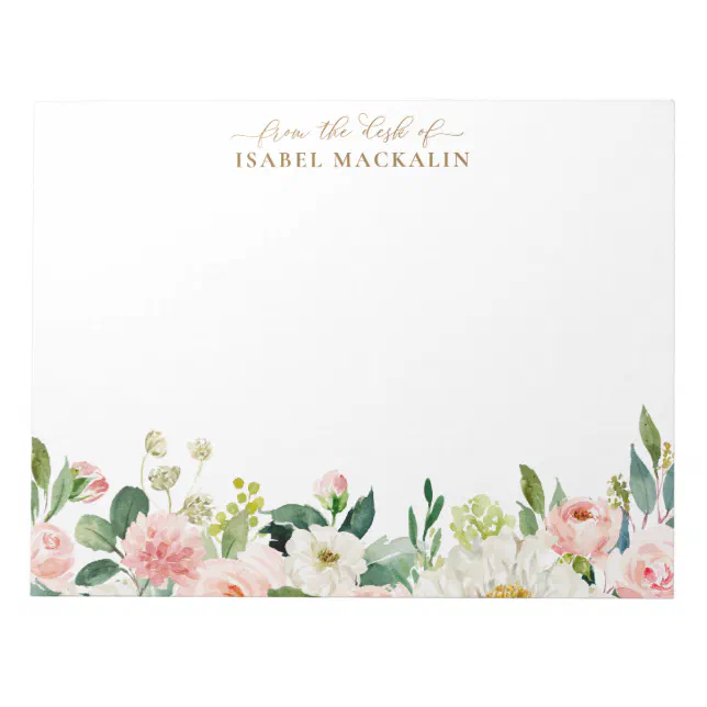 From The Desk Of Blush Pink Watercolor Botanical Notepad | Zazzle