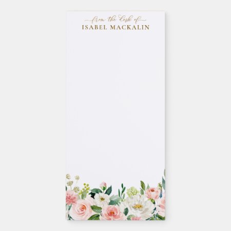 From The Desk Of Blush Pink Watercolor Floral Cute Magnetic Notepad