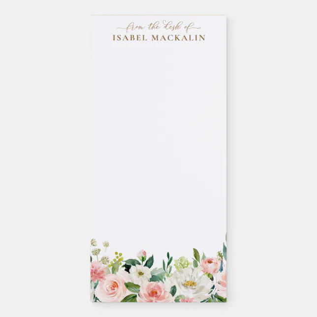 From The Desk Of Blush Pink Watercolor Floral Cute Magnetic Notepad ...