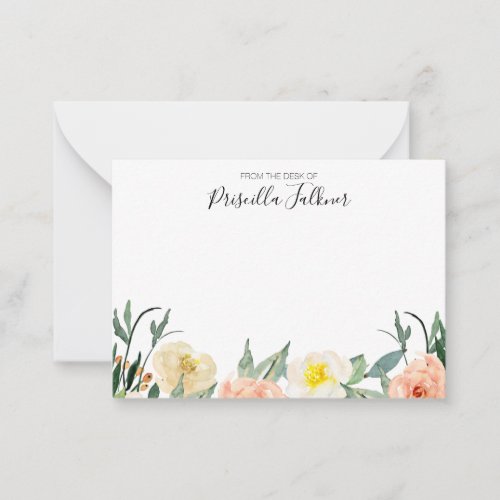 From The Desk Of Blush Pink Watercolor Floral Note Card