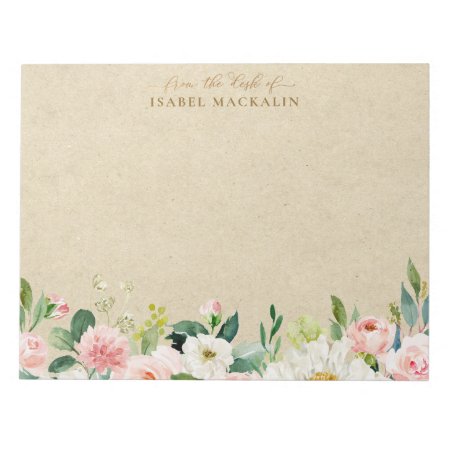 From The Desk Of Blush Pink Watercolor Flowers Notepad
