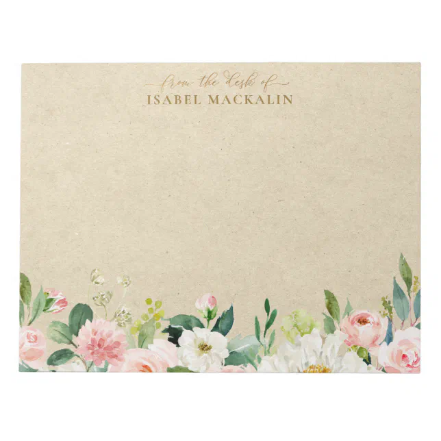 From The Desk Of Blush Pink Watercolor Flowers Notepad | Zazzle