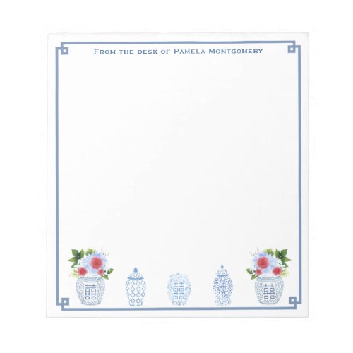From The Desk Of  Chinoiserie Chic Red White Blue Notepad