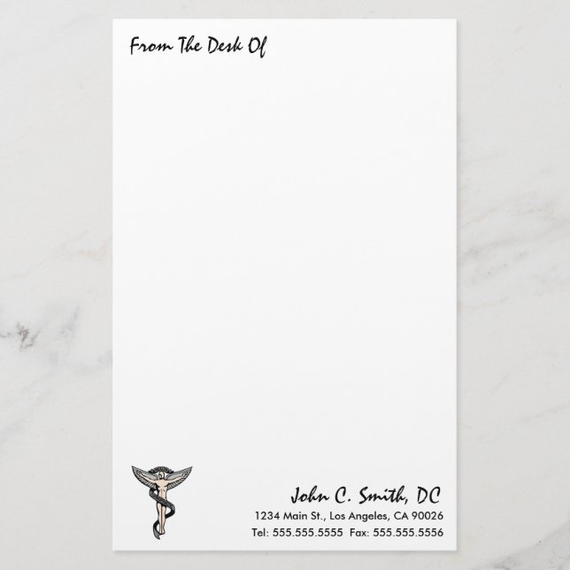 "From The Desk Of" Chiropractic Stationery (Front)