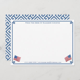 From The Desk Of   Classic USA Flag Personalized N Note Card