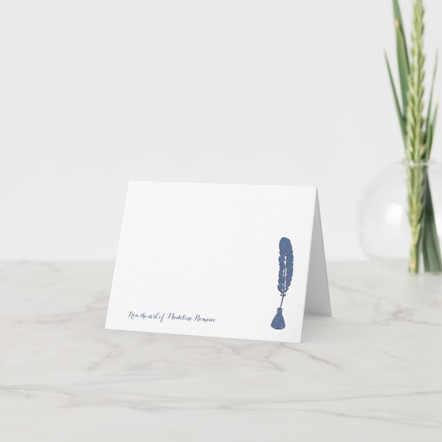 From The Desk of Custom Name Inkwell Feather Thank You Card (Front)