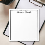 From The Desk Of Elegant Minimalist Black Script Notepad<br><div class="desc">Make a statement with this sleek black script notepad,  personalized just for you. Whether you're jotting down notes or making to-do lists,  this classy notepad will help you stay on top of your day in style.</div>
