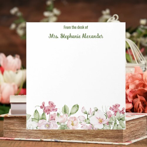 From The Desk Of Elegant Pink Floral Watercolor  Notepad