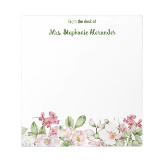 From The Desk Of Elegant Pink Floral Watercolor 