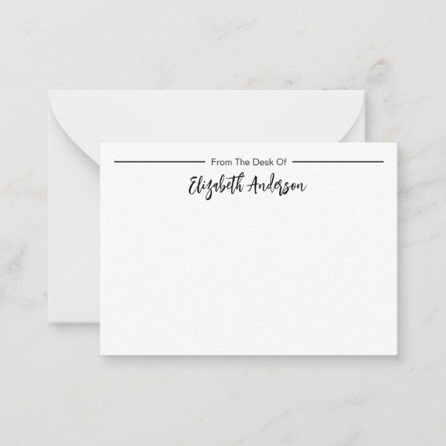 From the Desk of Elegant Script Name Note Card (Front)