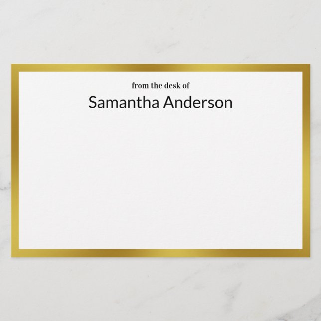 From the desk of Faux Gold White Black Your Name Stationery (Front)