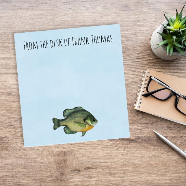 From the Desk Of Fishing Personalized  Notepad (Fisherman watercolor Sunfish fish custom notepad )