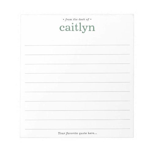 From the Desk of Large Print Green Lined Notepad