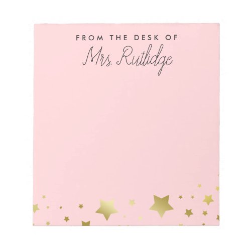 From the Desk of Light Pink Faux Gold Stars Notepad