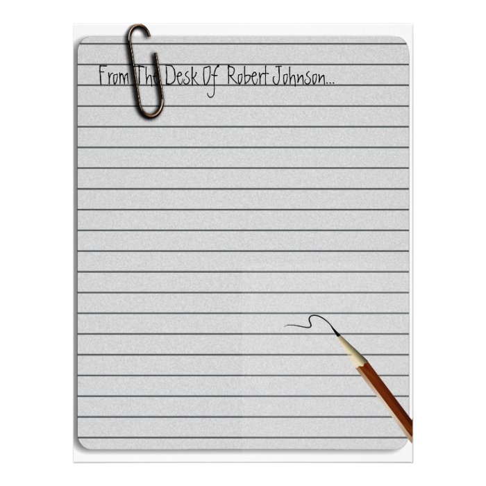 From The Desk Of ?? Lined Paper Stationery Letterhead Template