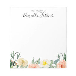 From The Desk Of Modern Coral Watercolor Flowers Notepad