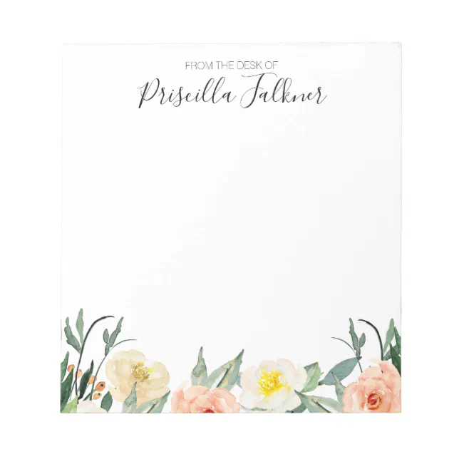 From The Desk Of Modern Coral Watercolor Flowers Notepad | Zazzle