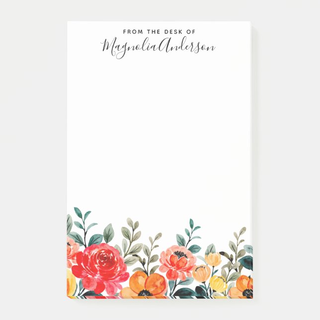 From the Desk of Modern Floral Script Name Post-it Notes (Front)