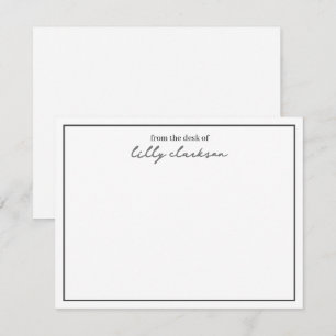 From The Desk Of Monogram Script Border BlackWhite Note Card
