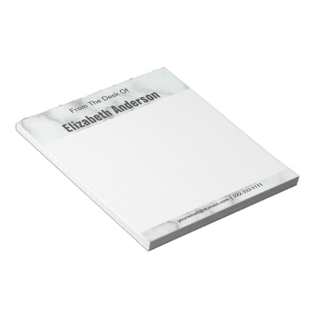 From the Desk of Name Elegant Faux White Marble Notepad (Angled)