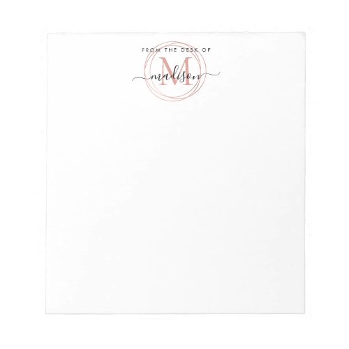 From The Desk of Name Pink Rose Gold Monogram Notepad