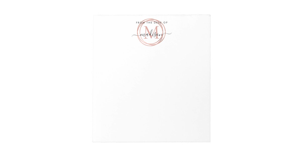 From The Desk of Name Pink Rose Gold Monogram Notepad | Zazzle