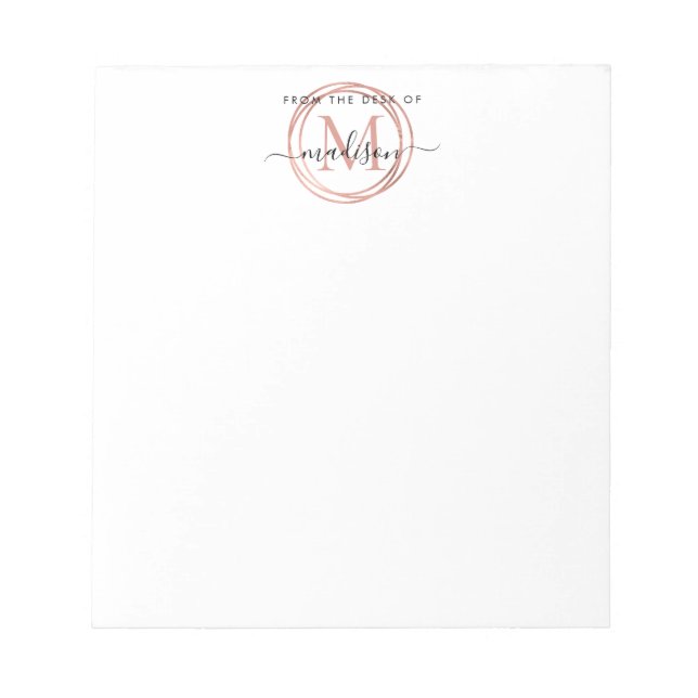 From The Desk of Name Pink Rose Gold Monogram Notepad (Front)
