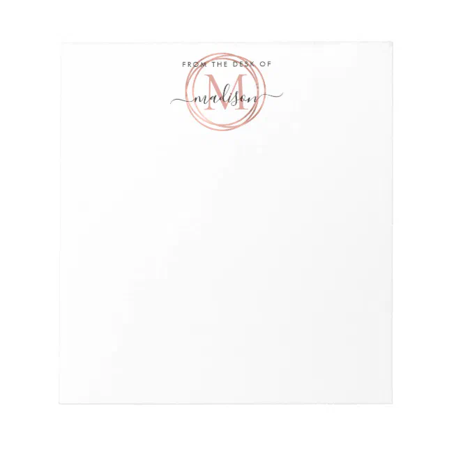 From The Desk of Name Pink Rose Gold Monogram Notepad | Zazzle