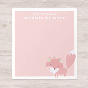 From The Desk Of Name Pink Winter Fox Notepad