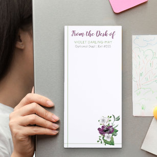 From the Desk of NAME Purple Watercolor Floral Magnetic Notepad