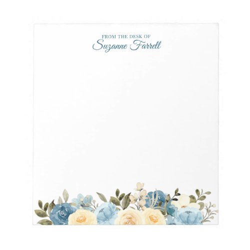 From the Desk of Name Watercolor Blue Floral Notepad