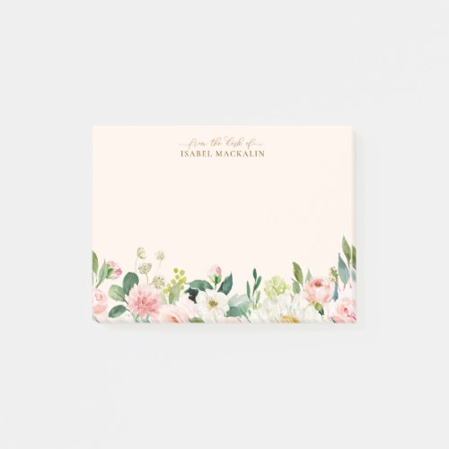 From The Desk Of Pale Blush Pink Floral Botanical Post_it Notes