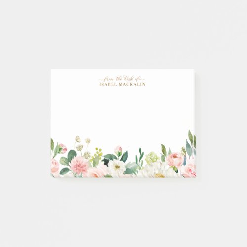 From The Desk Of Pale Blush Pink Floral Botanical Post-it Notes
