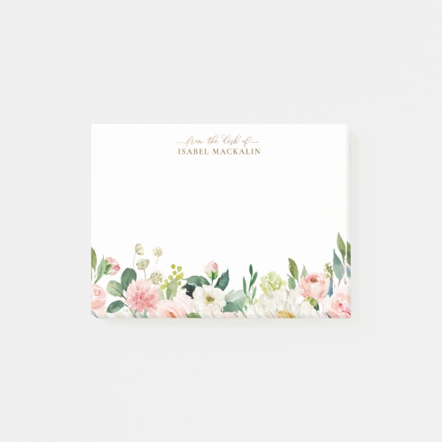 From The Desk Of Pale Blush Pink Floral Botanical Post-it Notes (Front)