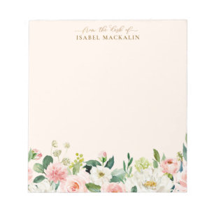 From The Desk Of Pale Blush Pink Watercolor Floral Notepad