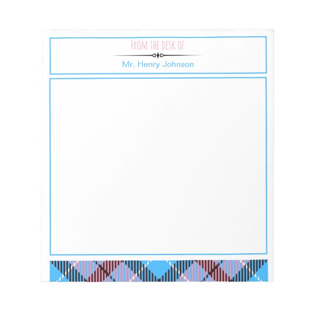 From The Desk Of Personalized Script Name Tartan Notepad (Front)