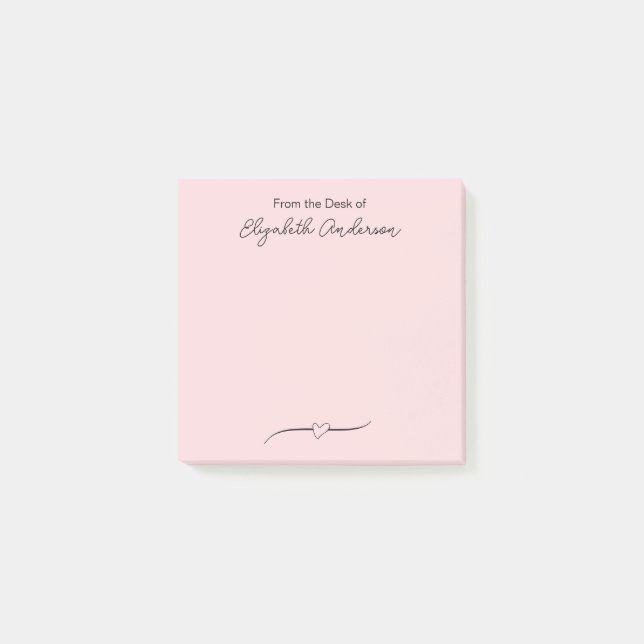 From the Desk of Pink and Black Script Name Heart Post-it Notes (Front)