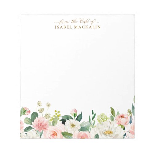 From The Desk Of Pink Watercolor Floral Botanical Notepad