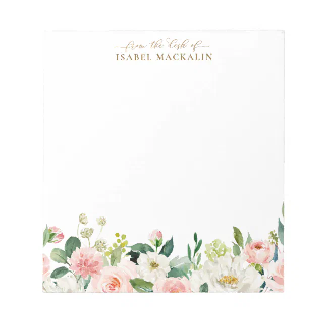 From The Desk Of Pink Watercolor Floral Botanical Notepad | Zazzle
