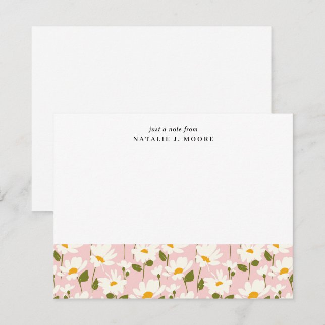 From The Desk Of Pink White Daisy Flower Pattern Note Card (Front/Back)