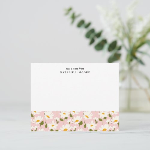 From The Desk Of Pink White Daisy Flower Pattern Note Card