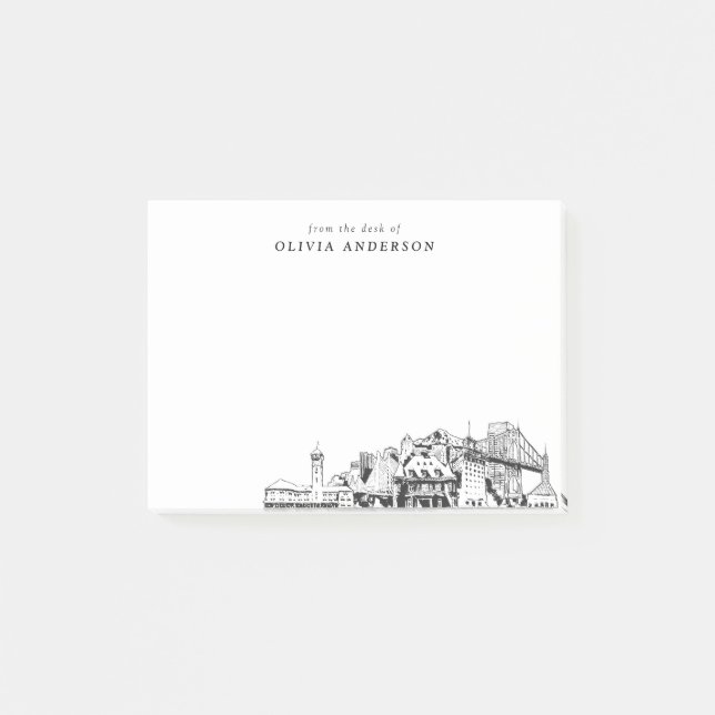 From the Desk of Portland Skyline Personalized Post-it Notes (Front)